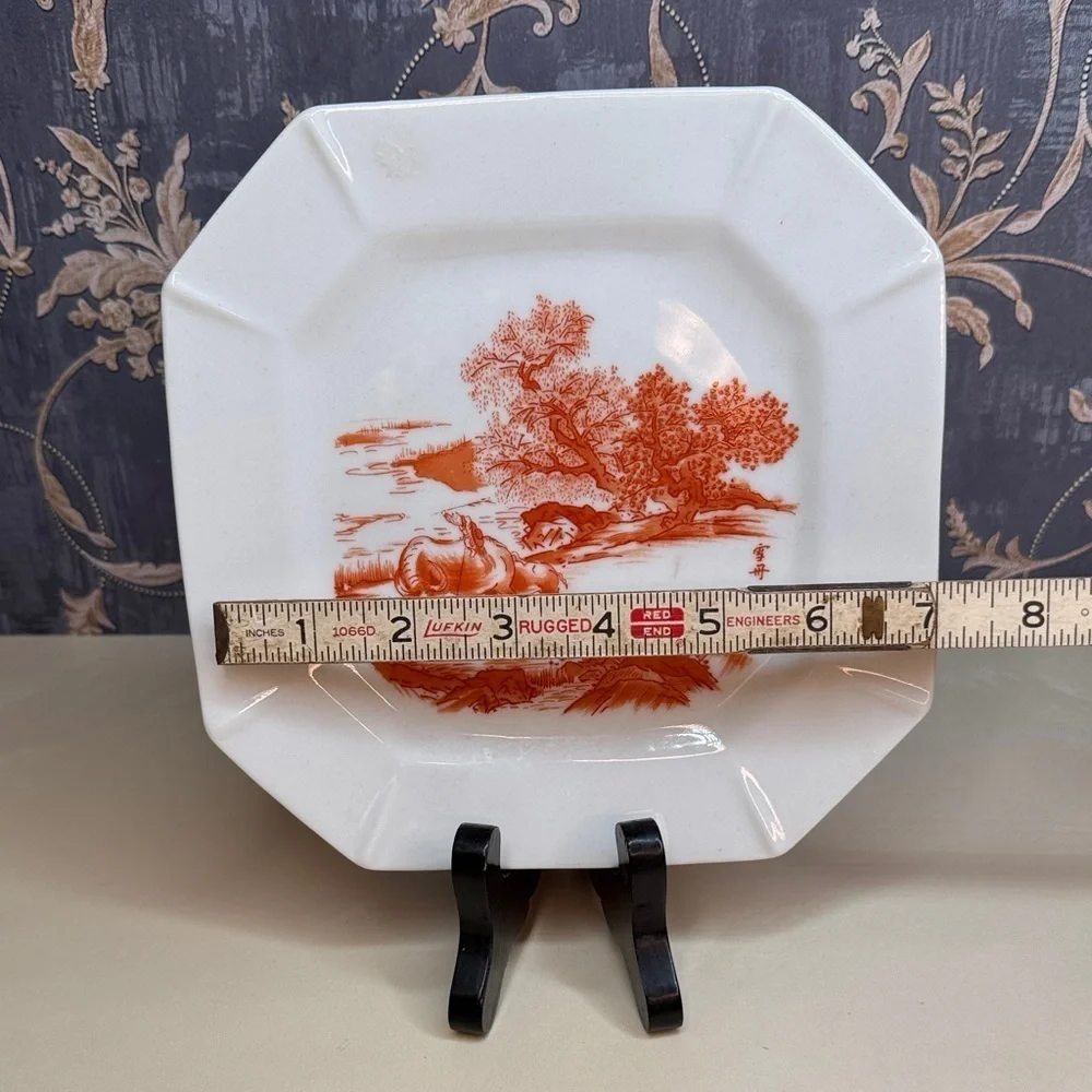 Vintage Shafford Japan Farmer On Buffalo with Landscape Octagonal Plate